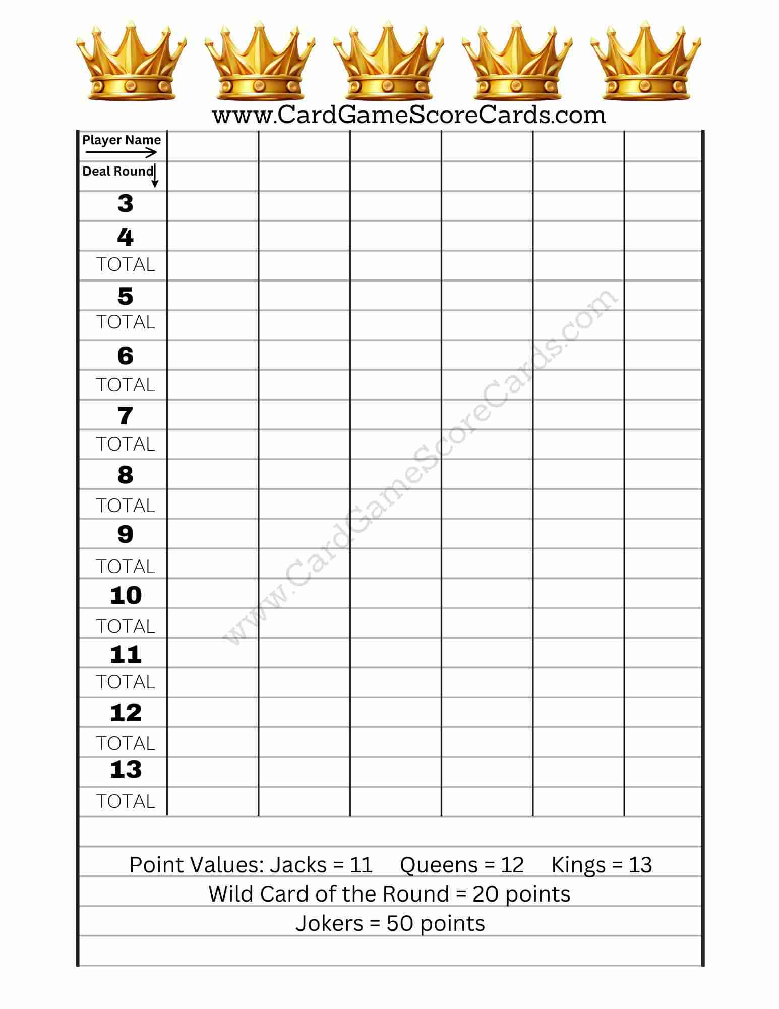 Five Crowns Score Card 45 (8.5x11)
