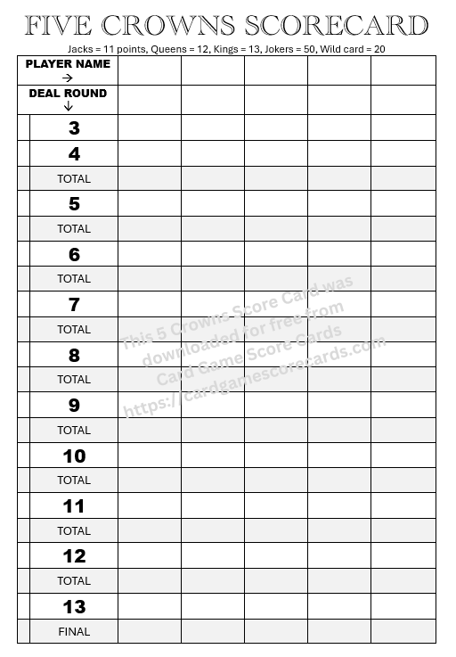 5 Crowns Scorecard Free Download Image (512x737)