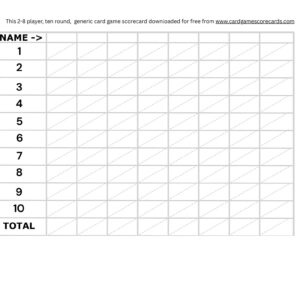 Generic card game score card free printable PDF